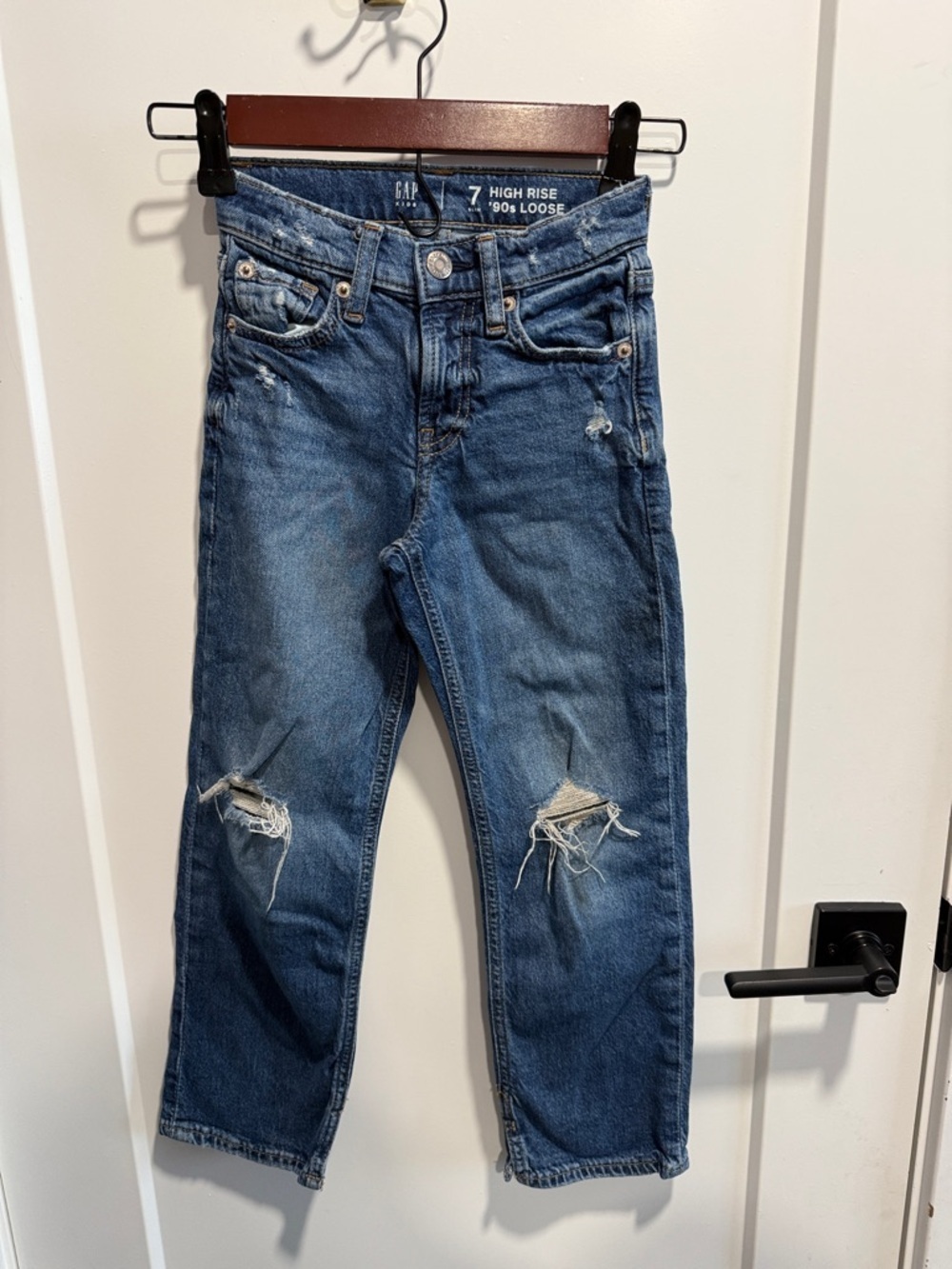 GAP Distressed Mid-Blue High-Rise Loose Jeans 7 Slim Like New